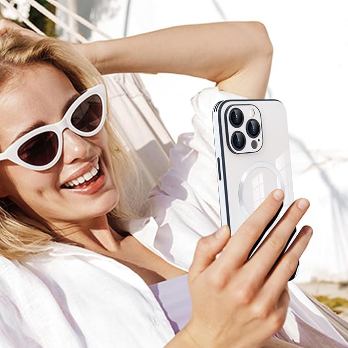 Guppy Compatible with iPhone 13 Pro Max Case Magnetic, with Full Camera Lens Protector [Compatible with MagSafe] Scratch Resistant Gradient Glass Back Cover Phone Case-White