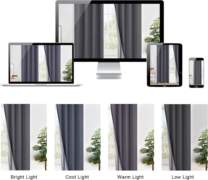 XWZO 100% Blackout Curtain Panels - Thermal Insulated Black Liner Curtains, Noise Reducing and Heat Blocking Drapes for Hall and Studio Windows with Tiebacks, Dark Grey, W42 x L54, Set of 2