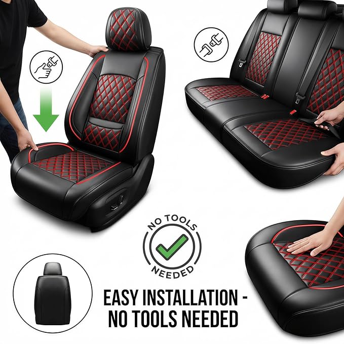 Fit for Venue Seat Covers Compatible with Hyundai Venue 2020-2026 - Waterproof Breathable Leather Automotive Seat Cushions Protector,Only 2 Front seat Covers(Redline)