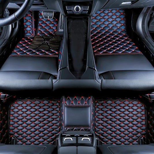 Yaruicar Custom Personalized Floor Mats for Cars Luxury Full Coverage All Car Floor Mats Anti-Slip Leather Car Mat Set Trucks & SUVs Trucks Automotive Floor Mats Liners (Black Red)