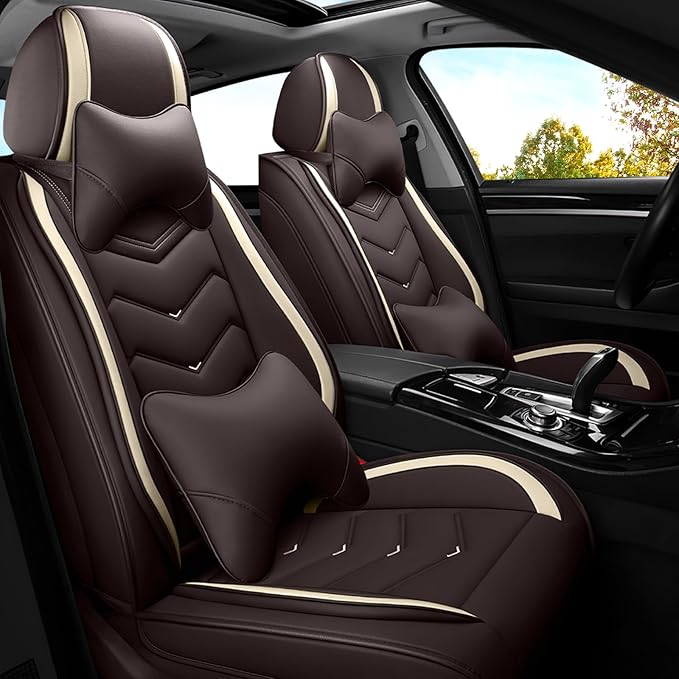 Car Seat Covers for Jeep Grand Cherokee L 2021-2025, Premium Nappa Leather Car Seat Cover, Stylish Sport Seat Covers， Automobile Seat Cover Sets.(Luxury 2 Seats/Coffee Color)