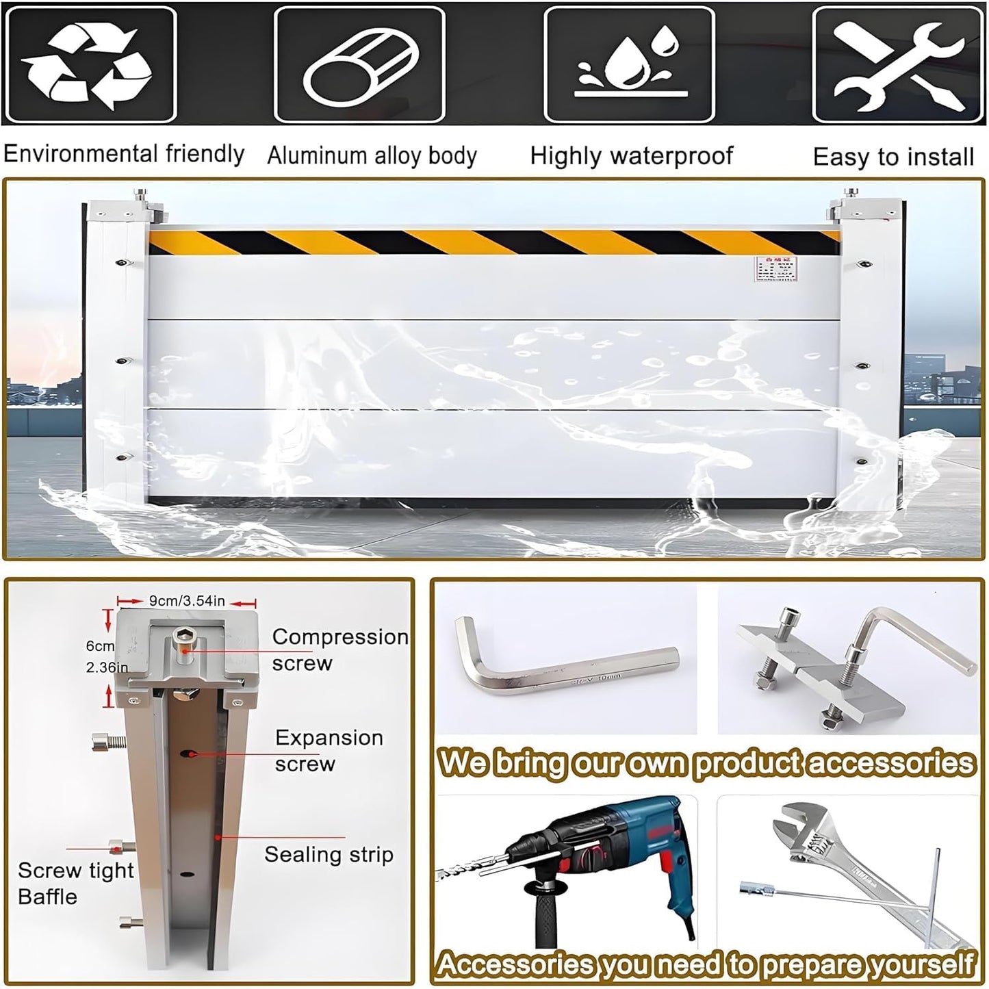 Flood Barriers for Home Exterior - Aluminum Alloy Outdoor Easy Flood Barrier Garage Doors Water Barriers for Flooding,H47.2 Inch/L7FT