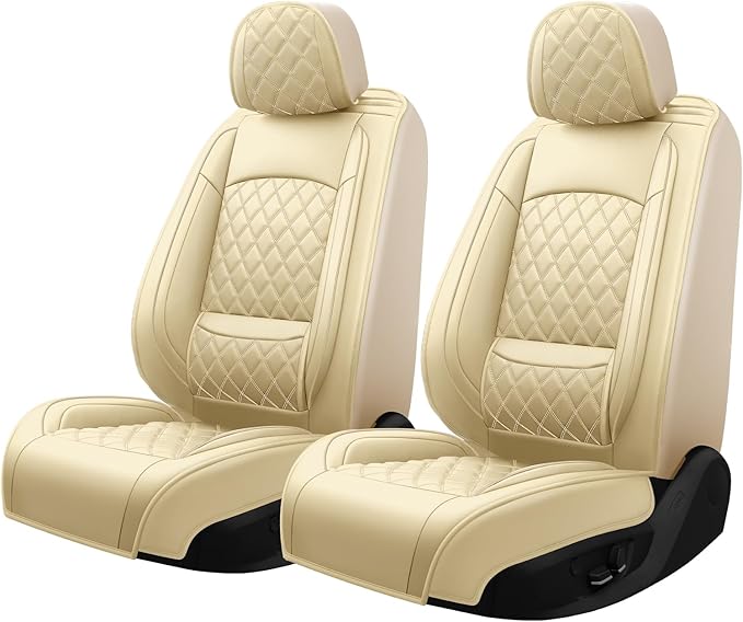 Santa Fe Seat Covers Custom Fit for Hyundai Santa Fe 2007-2026 (Only 5-Seat Version) - Full Set Premium Leather, Waterproof, All-Weather, Airbag Compatible, Only 2 Front seat Covers (Beige)