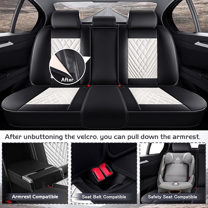 Truck Seat Covers for Ford F150 2009-2026, Waterproof Premium Leather Full Coverage Car Seat Cover, Muscle Sport Style Auto Interior Seat Cover Sets (Full Set/Black White)