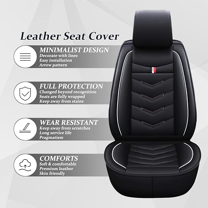 Car Seat Cover 6 Seats for Ford Explorer 2000-2026, Waterproof Durable Compatible Airbag, Premium Leather Seat Protector(6 Seats Standard,Black White)