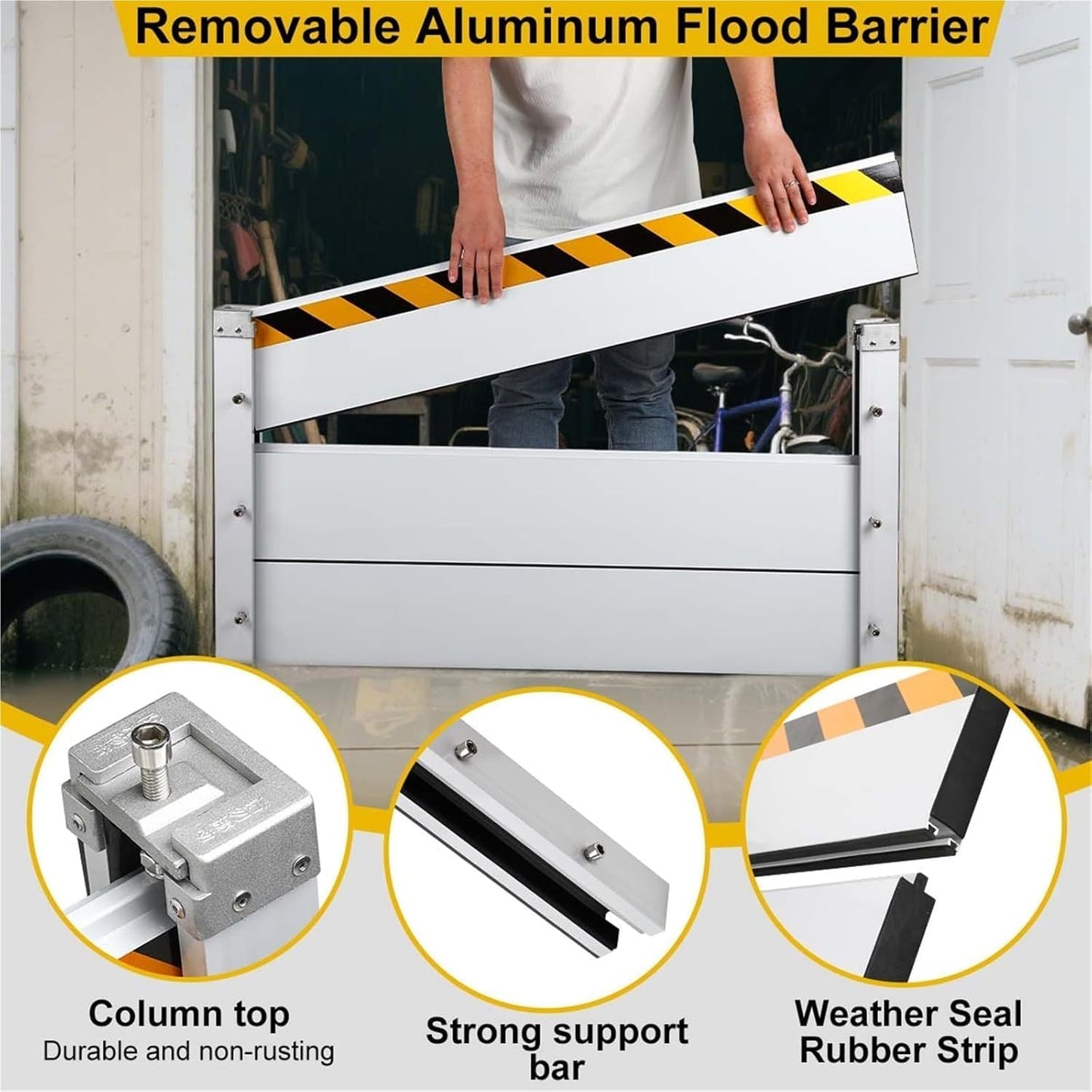 Reusable Heavy Duty Aluminum Flood Barriers for Home Exterior, Flood Protection Barriers Water Barrier Door Quick Detachable Garage Doors Detachable Mobile Rain Water Baffle ( H 55.1 inch L 6.5FT)