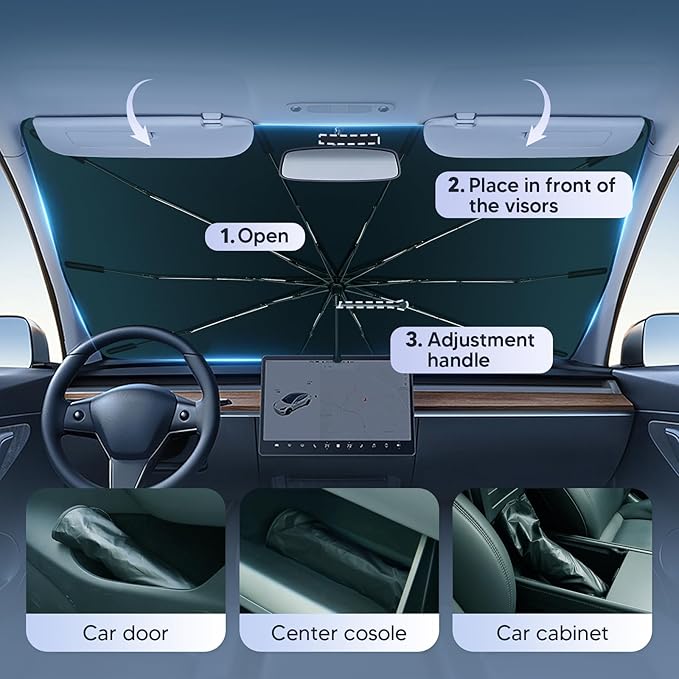 Autorder Windshield Sun Shade Umbrella for Mazda 3 2019-2025 Mazda3 Accessories,Upgraded Ice Crystal Material,Easy Setup Umbrella Sunshade for Car Windshield,100% Sun Blocking