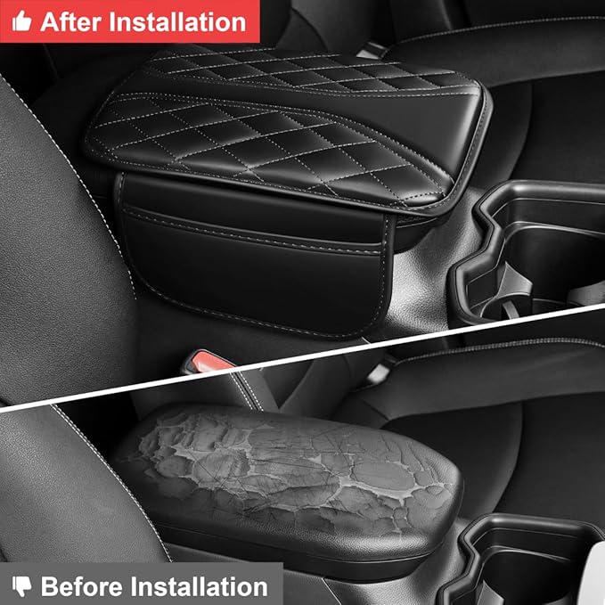Center Console Cover Fit for Tacoma Scratch & Wear Resistant Waterproof Middle Console Cover with 2 Storage Bags(Black)