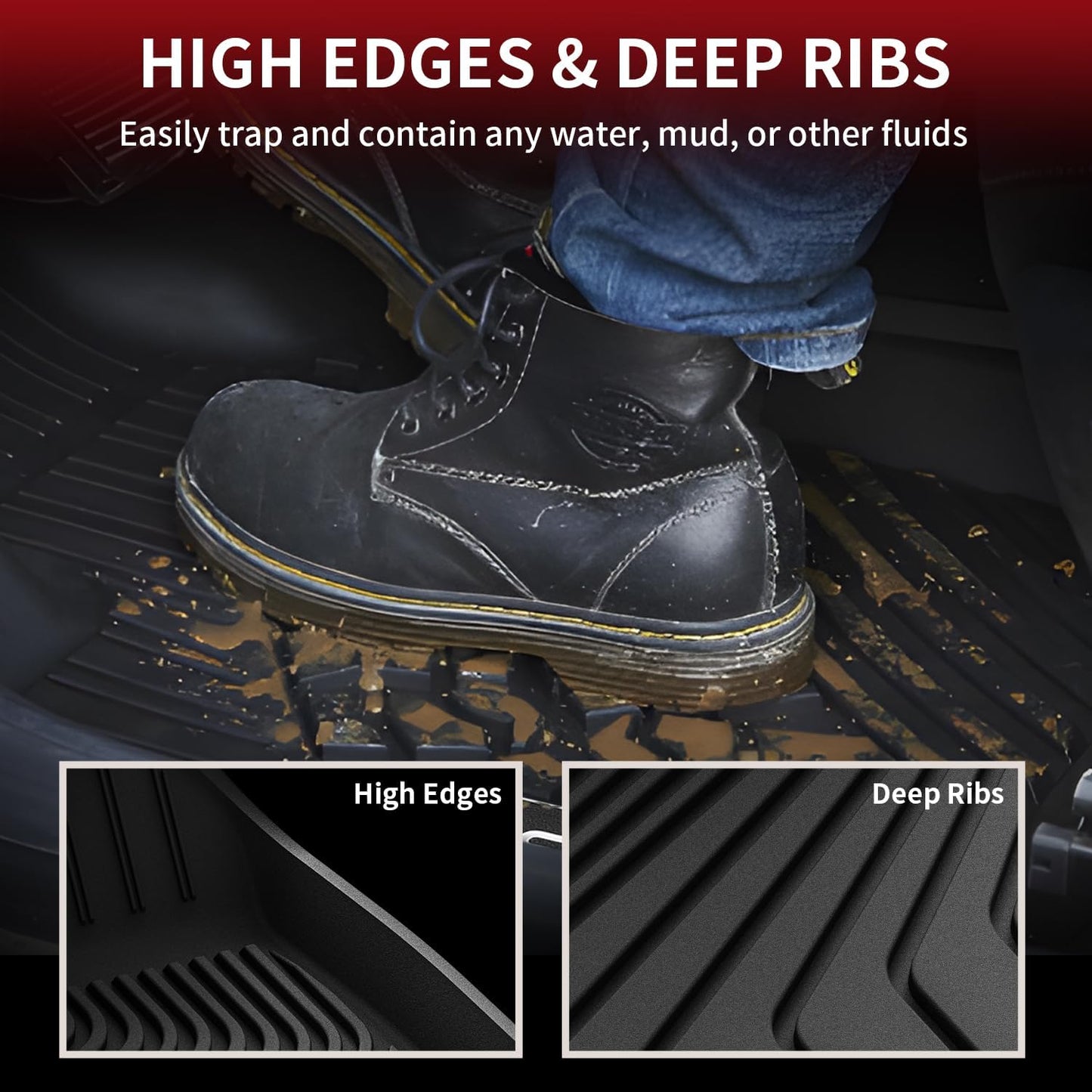 LASFIT Floor Mats for Volvo XC60 2018-2026 (Not for PHEV & T8 Hybrid), All Weather Floor Liner TPE Custom Fit 1st & 2nd Row Rubber Car Mats for Volvo XC60 Automotive Accessories, Black