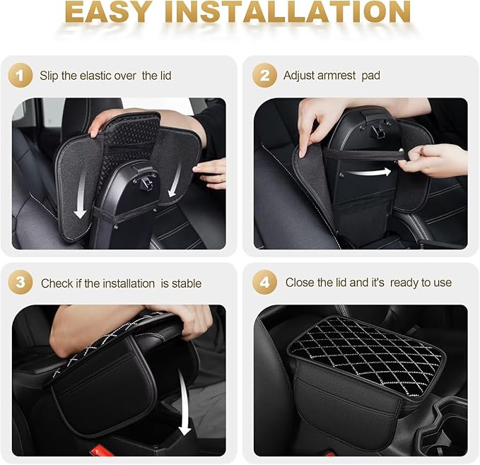 Bling Center Console Cover with 2 Side Pockets Fit for Corolla Cross Multi-Functional Car Armrest Cushion Diamond-Studded Rhombus Pattern Style(Black&Silver Diamond)