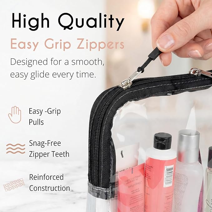BORSALI TSA Approved Toiletry Bag - Clear Quart Size for 3-1-1 LIquids for Carry On Travel - Toiletries Organizer - Cosmetic Pouch with Zipper - Travel Accessories - Rose