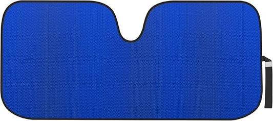 Motor Trend Blue Accordion Folding Car Windshield Sun Shade - Blackout Sun Visor for Car Windshield - Foldable Jumbo Sunshade and Front Window Truck Sun Screen for UV Sun Protection - 66 x 27