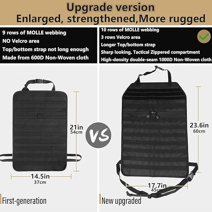 Car Seat Back Organizer, Tactical Molle Vehicle Panel Universal Fit Car Backseat Cover Protector MOLLE Vehicle Panel for Universal Fit SUV Truck and most models (Black)