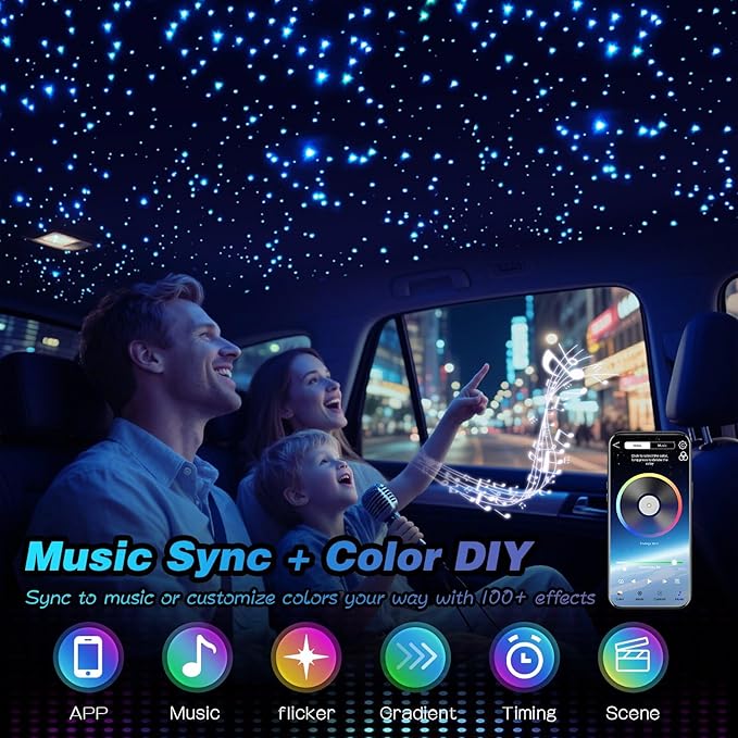 VASTFIRE Starlight Headliner Kit, 16W Star Headliner kit Music/Voice Activated Star Lights for Car, Bed Room, RVs, Home Theaters | Bluetooth + Remote Control