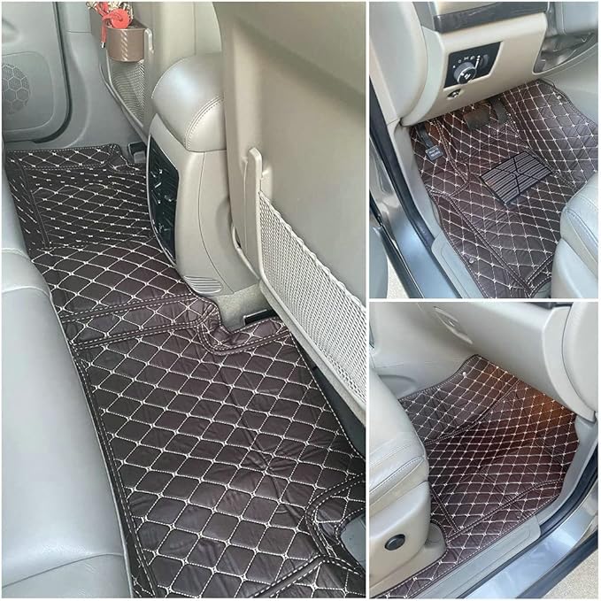 Customize Car Floor Mats for 99% Sedan SUV Sports Car All Weather Leather Full Coverage Waterproof Non-Slip Vehicle Lining Pads (Black Beige)