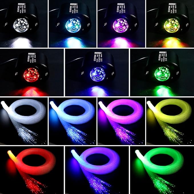 AZIMOM Mini 6W 500pcs Twinkle Fiber Optic Starlight Headliner Kit for Car Home 0.03in 13.1ft End Glow Fiber Strands Sound-Activated APP& Remote Control Starlight Engine