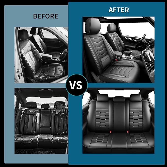 Fit Prius Car Seat Covers for Toyota Prius 2001-2025 2026 -Full Set Premium Leather, Waterproof，Breathable，All-Weather Seat Cushion Protecto & Airbag Compatible, 5-Seats Black