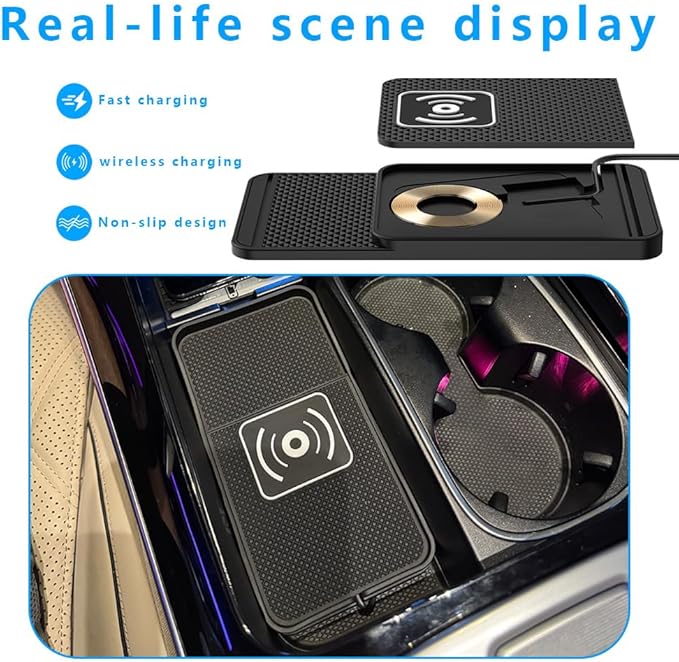 Wireless Charging Pad for Car for Genesis G70 G80 G90 2017-2026, Non-Slip Type C/USB 20W Fast Phone Charging Pad DIY Trim-to-Fit No Interior Damage,B&Type-C