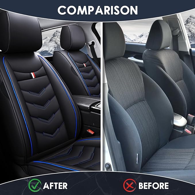 Car Seat Cover for Chevrolet Camaro 2000-2024, Durable Wear Resistant Waterproof Vehicle Cushion Cover, Breathable No Odor Premium Leather Vehicle Seat Covers.(Standard,Black Blue)