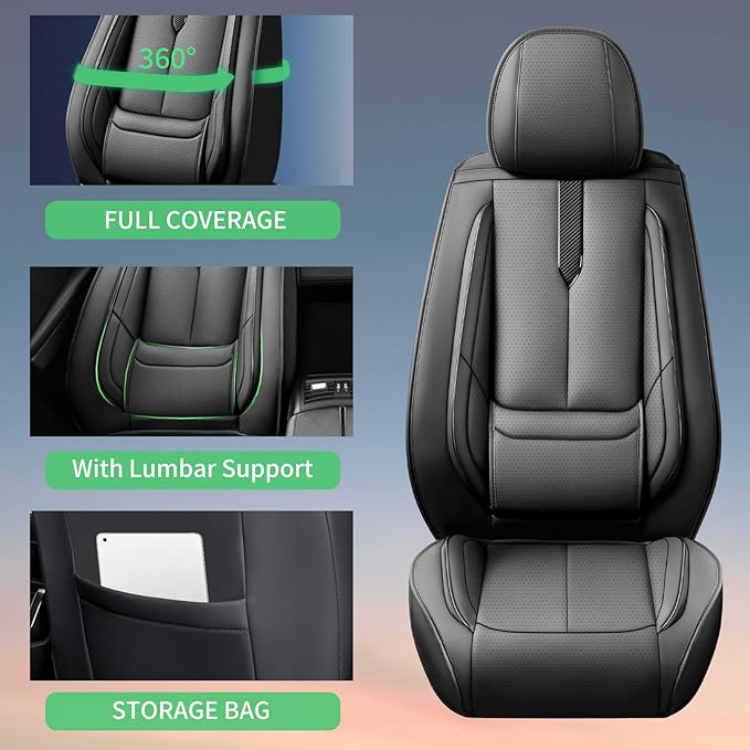 Fit Camry Car Seat Covers for Toyota Camry 2012-2024 2025 2026 -Upgraded Premium Waterproof & Breathable Leather, Airbag Compatible, All-Weather Seat Cushion Protector,2 Front/Black