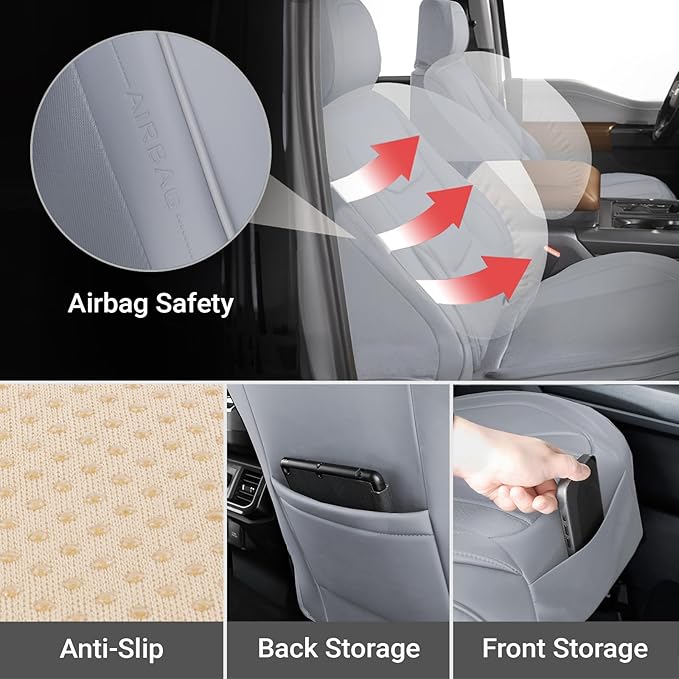 Coverland Custom Fit Car Seat Covers for SUV Compatible with [CR-V, Odyssey, Carnival, Sedona, Highlander, Sienna] Premium Waterproof Non-Slip Interior Seat Protector [Front Gray - Size Chart A31]