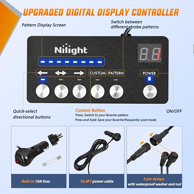 Nilight 2PCS 70 Inch Emergency Strobe Light Strip with Controller 864 LED Amber Running Board Lights Flexible Side Flashing Warning Caution Safety Waterproof for Truck Construction Pickup