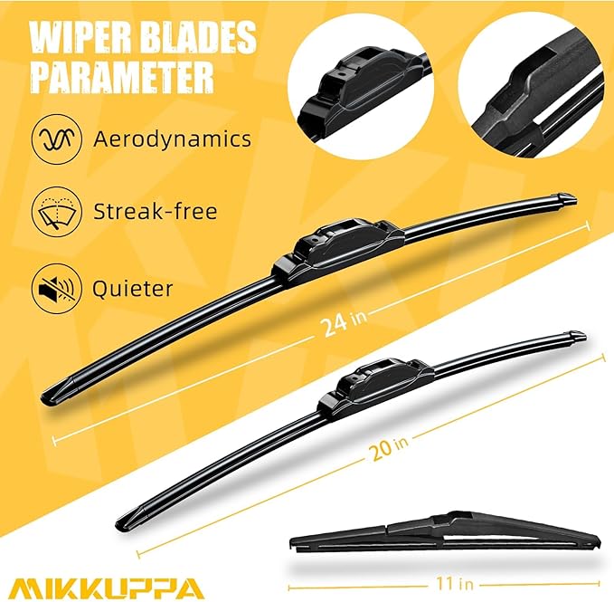 MIKKUPPA 24"+20"+11" Windshield Wiper Blades Replacement for 2015-2019 Kia Soul EV, 2010-2019 Kia Soul, Front & Rear Durable Stable Quiet All Season (Pack of 3)
