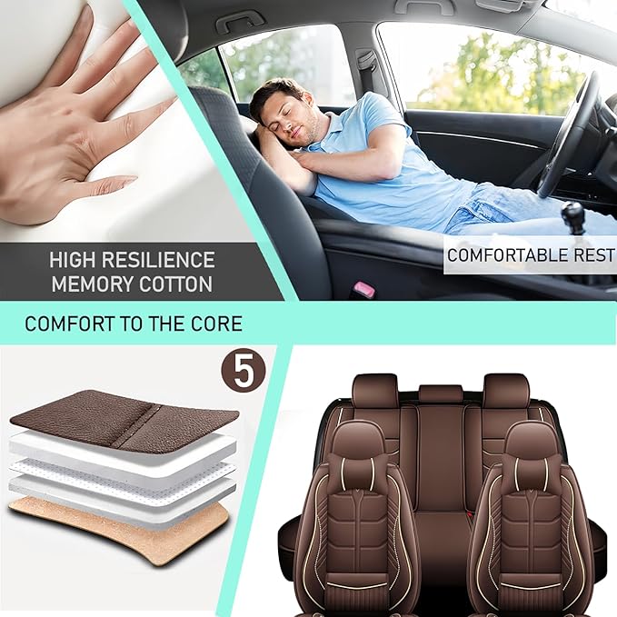 Leather Car Seat Covers Fit for Toyota RAV4 Hybrid 2016-2024, 5 Seater Car Seat Cover, Premium Waterproof, Scratch Resistant Car Interior Accessories (Full Set with Pillow Coffee)