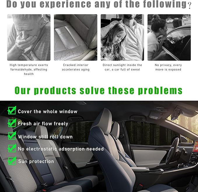 2 PCS Car Window Shades, Auto Front Rear Side Window Sun Shades for Block Heat & UV Protection, Breathable Mesh Baby Window Screen Covers, Universal Car Accessories (SUV Front)