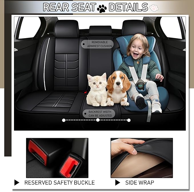 Leather Car Seat Covers Fit for Toyota Matrix 2003-2013, 5 Seater Car Seat Cover, Premium Waterproof, Scratch Resistant Car Interior Accessories (Full Set Black White)