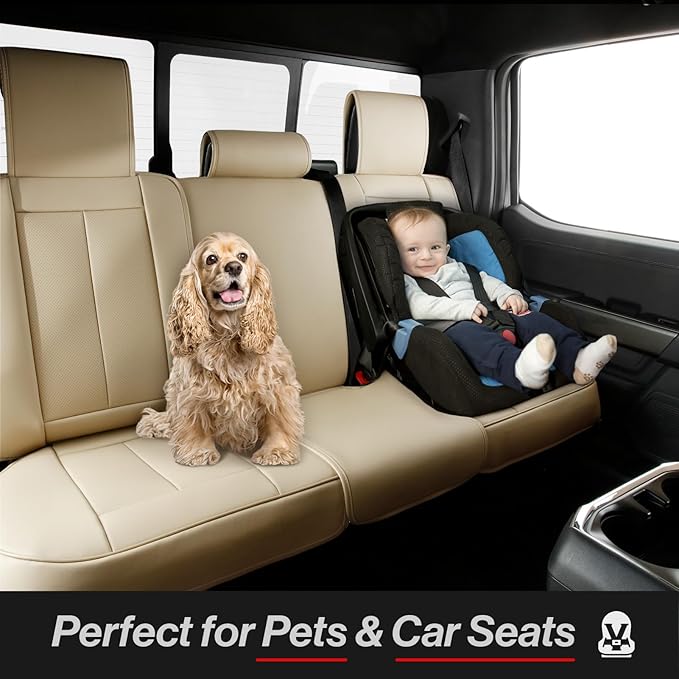 Coverland Custom Fit Car Seat Covers for SUV Compatible with [Jeep Grand Cherokee, Grand Cherokee 4xe] Premium Water Resistant Leather Non-Slip Interior Protector [Full Set Beige - Size Chart X74]