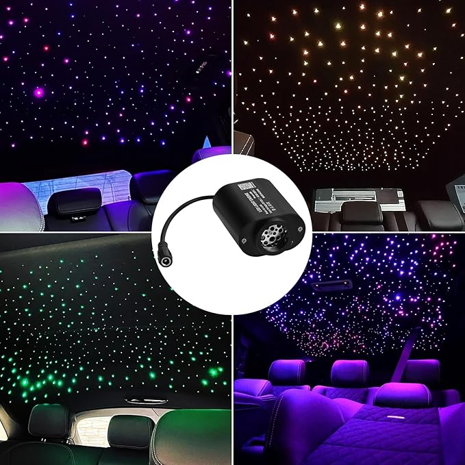 Small Size 500pcs Fiber Optic Star Lights for Car Ceiling, 6W Starlight Headliner Kit with Twinkle Effect, Sound-Activated APP& Remote Control RGBW Starlight Engine for Car Home 9.8ft*0.03in