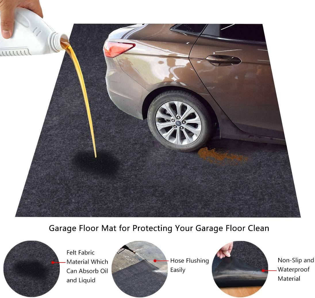 Motorcycle, Golf cart, Go-kart, Mountain Bike Floor Mat,Absorbent Fabric,Anti-slip and Waterproof Backing,Washable,Garage and Shop Parking Mats(8.7Feet x 7.6 Feet)