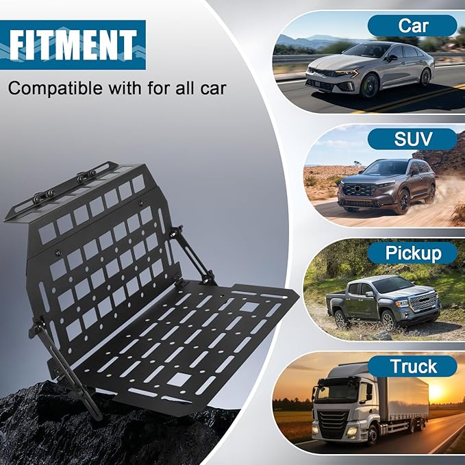Heavy Duty Car Back Seat Rigid MOLLE Panel Headrest Insert Organizer Storage Rack Compatible With For Chevy Solod Jeep Wrangler Gladiator Toyota Tacoma Ford Bronco F150 Backseat Storage Panel