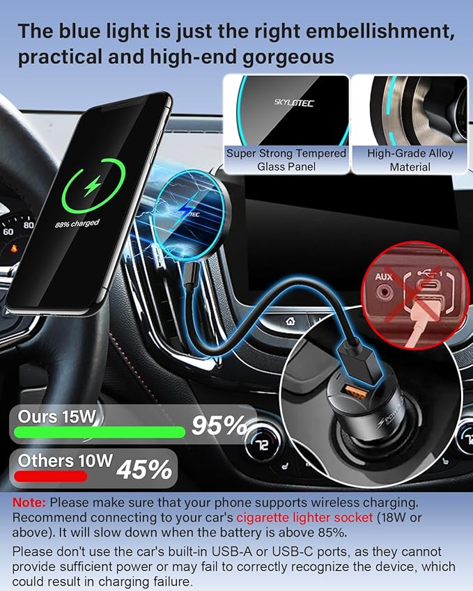 SKYLOTEC Phone Holder for Toyota Tacoma 2016-2023 Accessories Car Magnetic Phone Mount Compatible with MagSafe, Strong Magnets Fast Wireless Charger Cell Phone Base