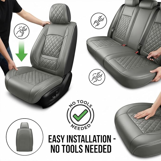 Fit TSX Car Seat Covers for Acura TSX 2003-2014 - Premium Leather, Waterproof, All-Weather, Airbag Compatible, Anti-Slip, Breathable, Easy Install, Seat Protectors, Full Set, Gray