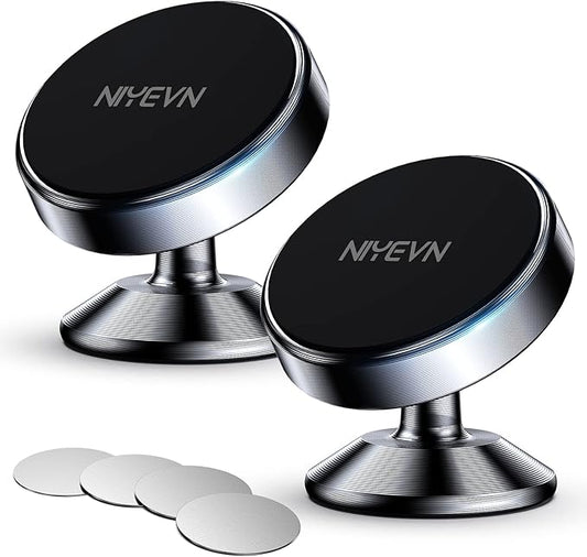 2 Pack Magnetic Phone Holder for Car, [ Strong Magnet ] Magnetic Phone Holder, [ 360° Rotation ] Phone Magnet for Car, Compatible with Most Smartphones, Must be Used with Metal Pad, Black