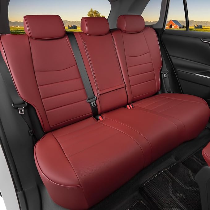 HKZ Custom Fit RAV4 Hybrid Car Seat Covers Set for 2019 2020 2021 2022 2023 2024 2025 Toyota RAV4 Hybrid Model Only LE,XLE,Limited,Woodland Edition,XLE Premium- 5 Seats Full Set Leather(Burgundy)