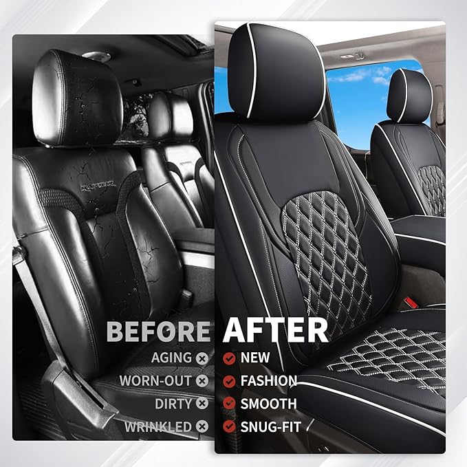 Huidasource Seat Covers Custom Fit for Toyota Tacoma 2016-2023 2022 2021, Full Coverage Leather Seat Cover for Double/Crew Cab SR, SR5, Limited, TRD Pro,TRD Sport,TRD Off-Road(Full Set/Black&White)