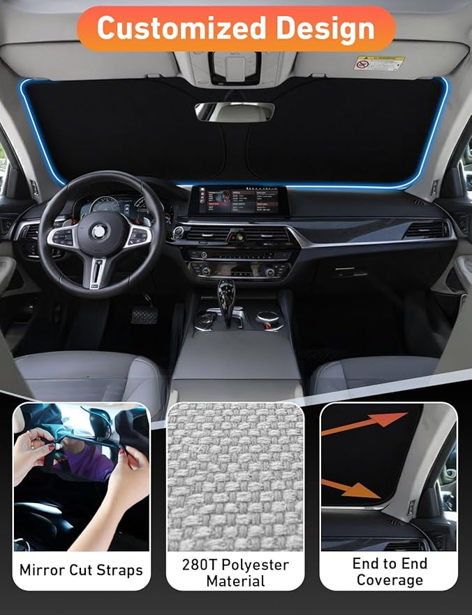 EcoNour Windshield Sunshade Compatible for Nissan NV 200 2014-2019 2020 2021, Sun Visor for Front Windshield & Window Sun Shade Cover, UV Heat Blocker & Protector, Car Accessories