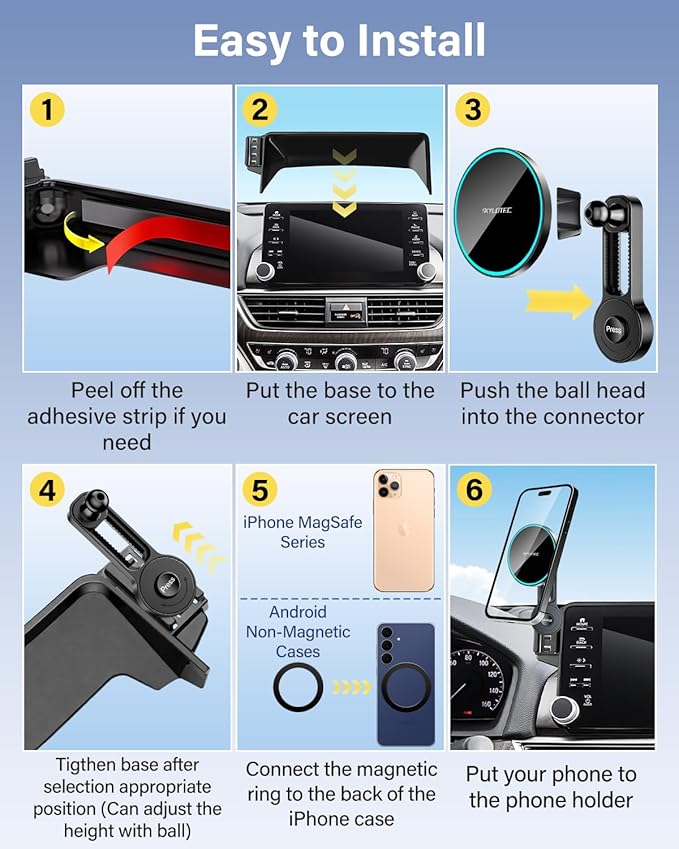 Phone Holder for VW Volkswagen Atlas/Altas Cross Sport 2024 2025 Accessories 12-Inch Screen Fixed Clip, Car Magnetic Phone Mount Compatible with MagSafe, Magnets Fast Wireless Charger Cell Phone Base