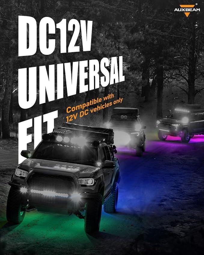 Auxbeam 2 Pods RGB Rock Lights (No Controller), Bluetooth & Remote Control, Dynamic Color Changing LED Wheel Well Lights w/Brake&Music&Voice Mode, Underglow for Truck ATV UTV, 1 Year Warranty