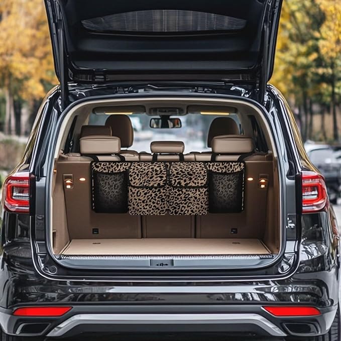 Brown Leopard Print Trunk Organizer Car Women Sturdy Car Organization Waterproof Back of Seat Car Organizer,Easy to Install