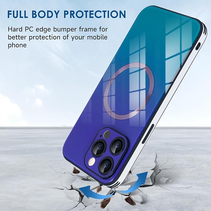 Guppy Compatible with iPhone 14 Pro Max Case Magnetic, with Full Camera Lens Protector [Compatible with MagSafe] Scratch Resistant Gradient Glass Back Cover Phone Case-Purple