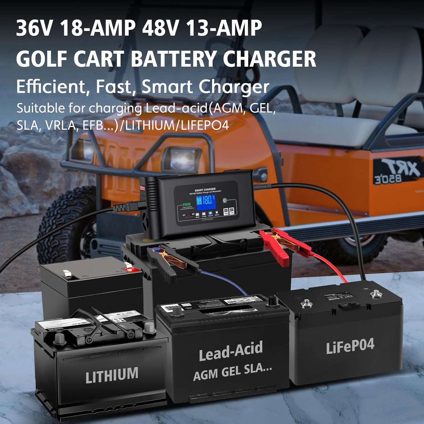 Golf Cart Battery Charger 36V 18A and 48V 13A Trickle Charger,36 Volt Golf Cart Charger,for EZGO TXT Text with Powerwise,Lithium, LiFePO4, Lead-Acid AGM/Gel/SLA..Battery Chargers,D Style Plug