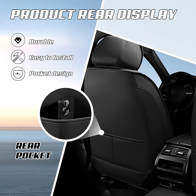 Car Seat Covers Fit for Toyota rav4 2000-2026, Stylish Sport Seat Covers, Waterproof Wear-Resistant Premium Nappa Leather Car Seat Cover.(Full Set/Black)