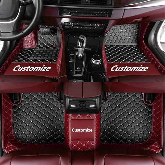 Custom Making Car Floor Mats for 90% Car Model Luxury Leather All Weather Waterproof Anti-Skid Full Coverage Liners (Black and Wine red)