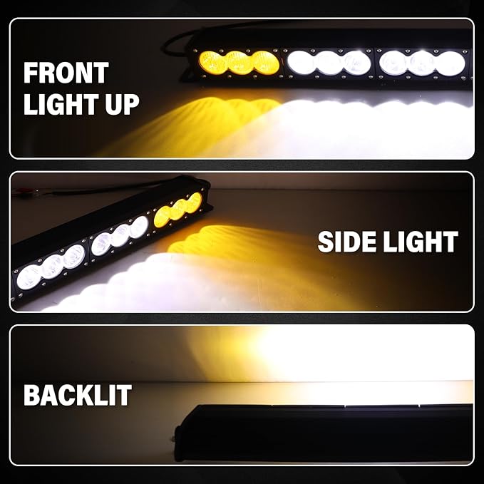 Willpower 49 inch LED Light Bar Single Row White Amber Dual Color 270W Off Road Light Bar Spot Flood Combo LED Work Light Truck UTV 4x4 Cars SUVs ATVs Boats Fog Driving Light with Wiring Harness kit