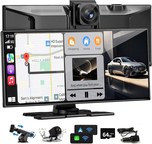Carplay Screen for Car, Largest 11.5" Wireless Carplay & Android Auto Screen with 4K Dashcam / 1080P Rear Camera, Compatible with A-pple Carplay, Bluetooth, FM, TF Card, Voice Control, Navigation