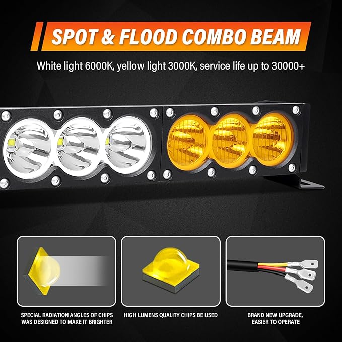 AUXTINGS 44 inch Single Row Dual Color LED Light Bar 240W Off Road Light Bar White Amber Combo LED Work Light Truck UTV 4x4 Cars SUVs ATVs Boats Fog Driving Light with Wiring Harness kit